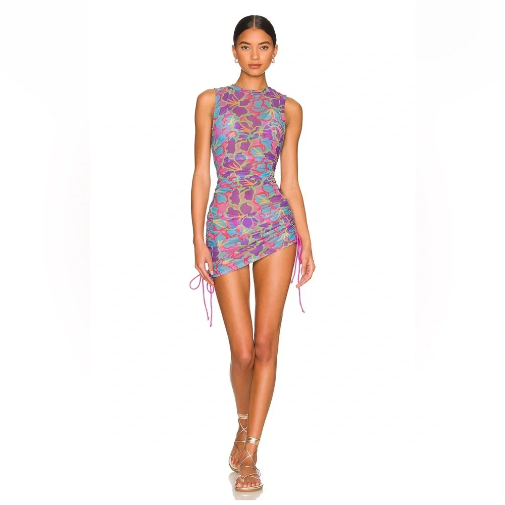 Beach Riot X Revolve Vera Swim Cover Up Dress Medium in Purple Floral - Picture 1 of 8